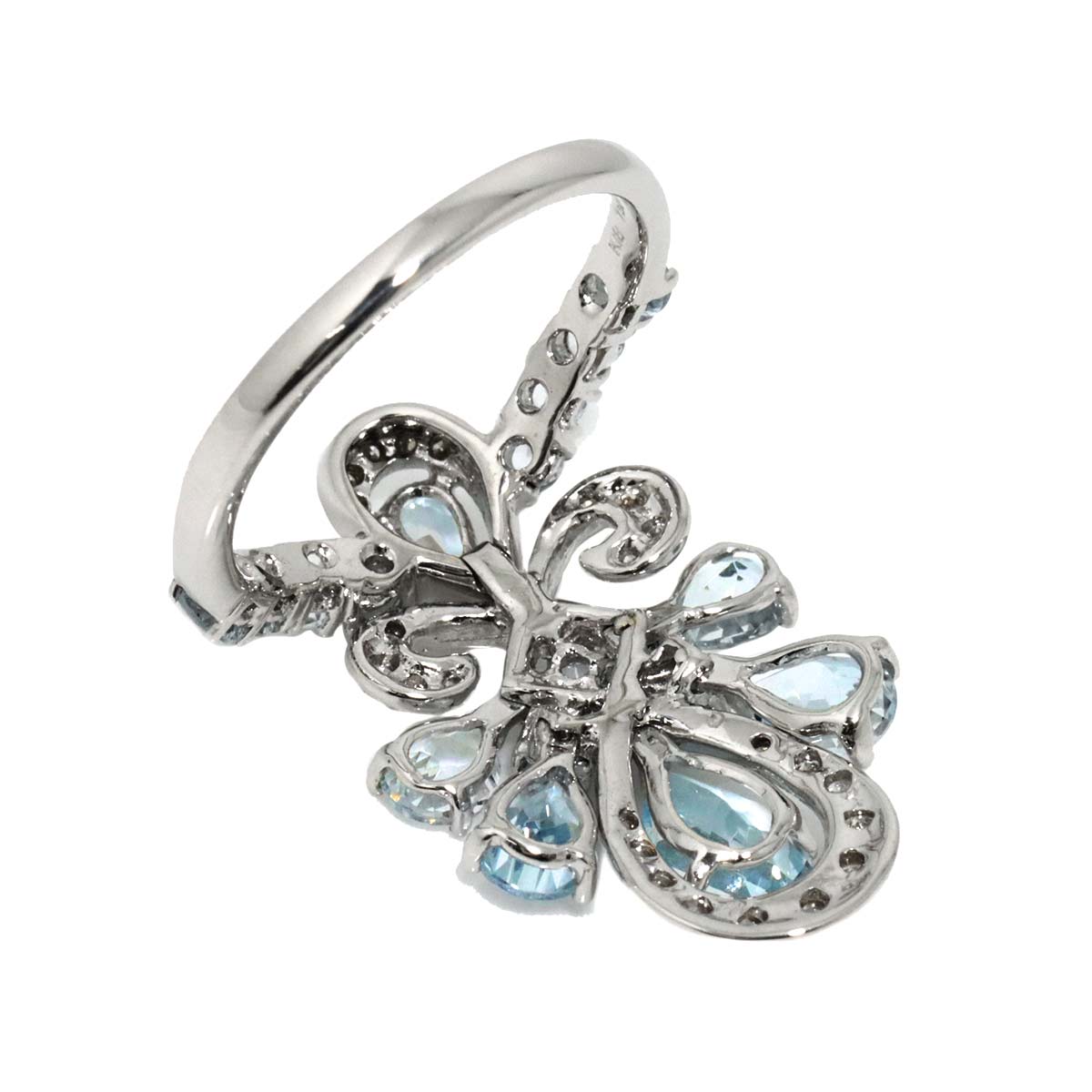 Aquamarine 2.09ct Diamond 0.17ct Ring 18K K18 WG White Gold size6(US)