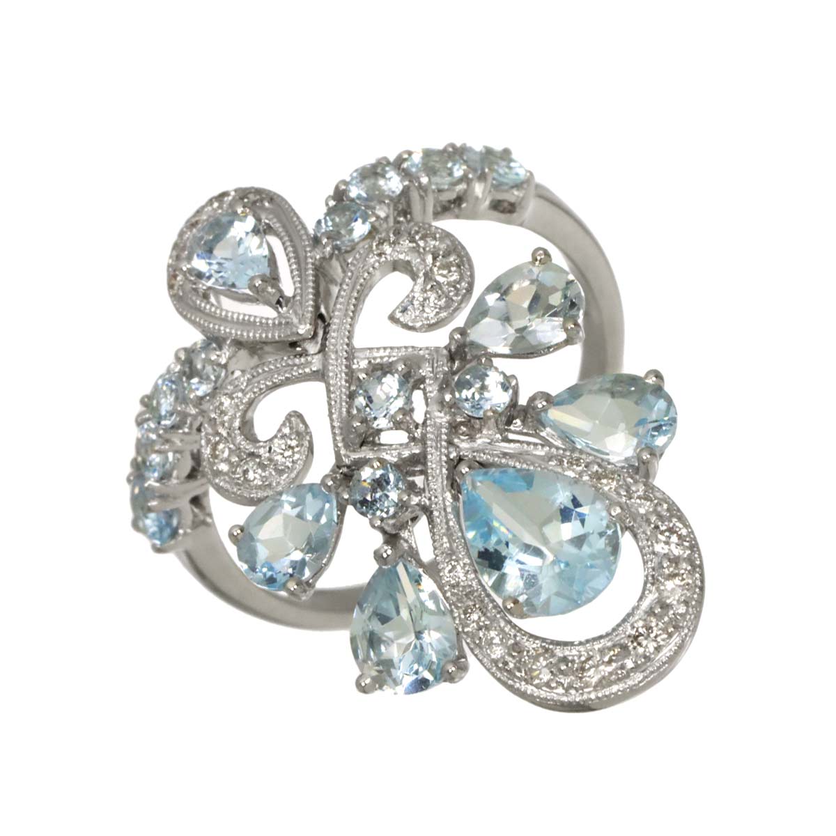 Aquamarine 2.09ct Diamond 0.17ct Ring 18K K18 WG White Gold size6(US)