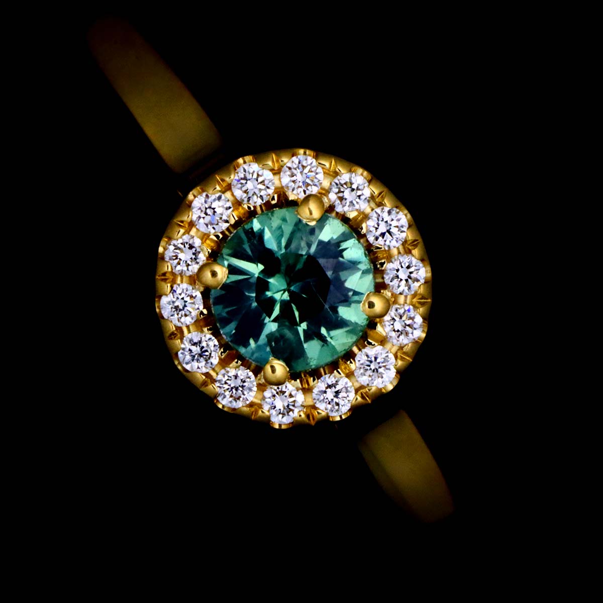 Sapphire Diamond Ring 18K YG 750 size4.5(US)