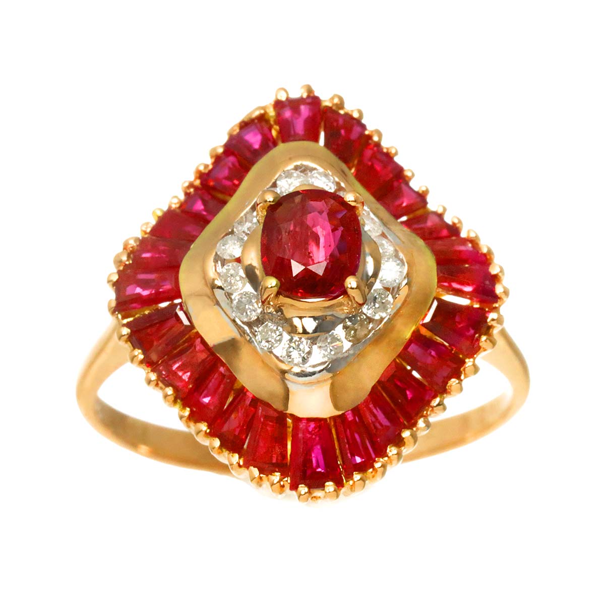 Ruby 2.10ct Diamond 0.12ct Ring 18K PG Pink Gold 750 Size4.5(US)