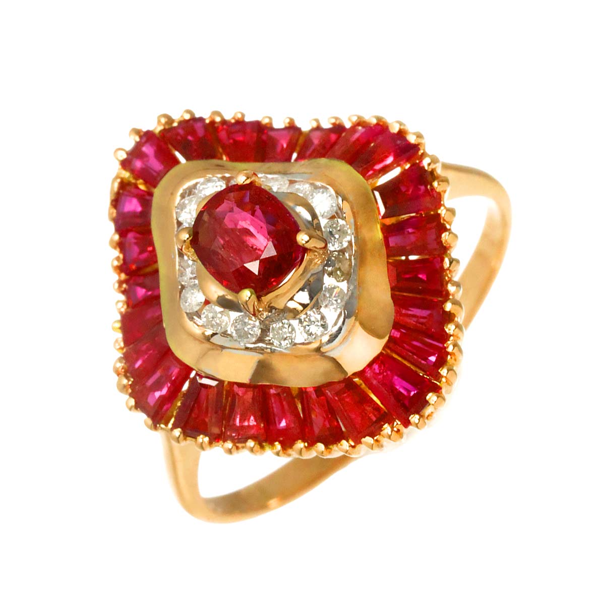 Ruby 2.10ct Diamond 0.12ct Ring 18K PG Pink Gold 750 Size4.5(US)