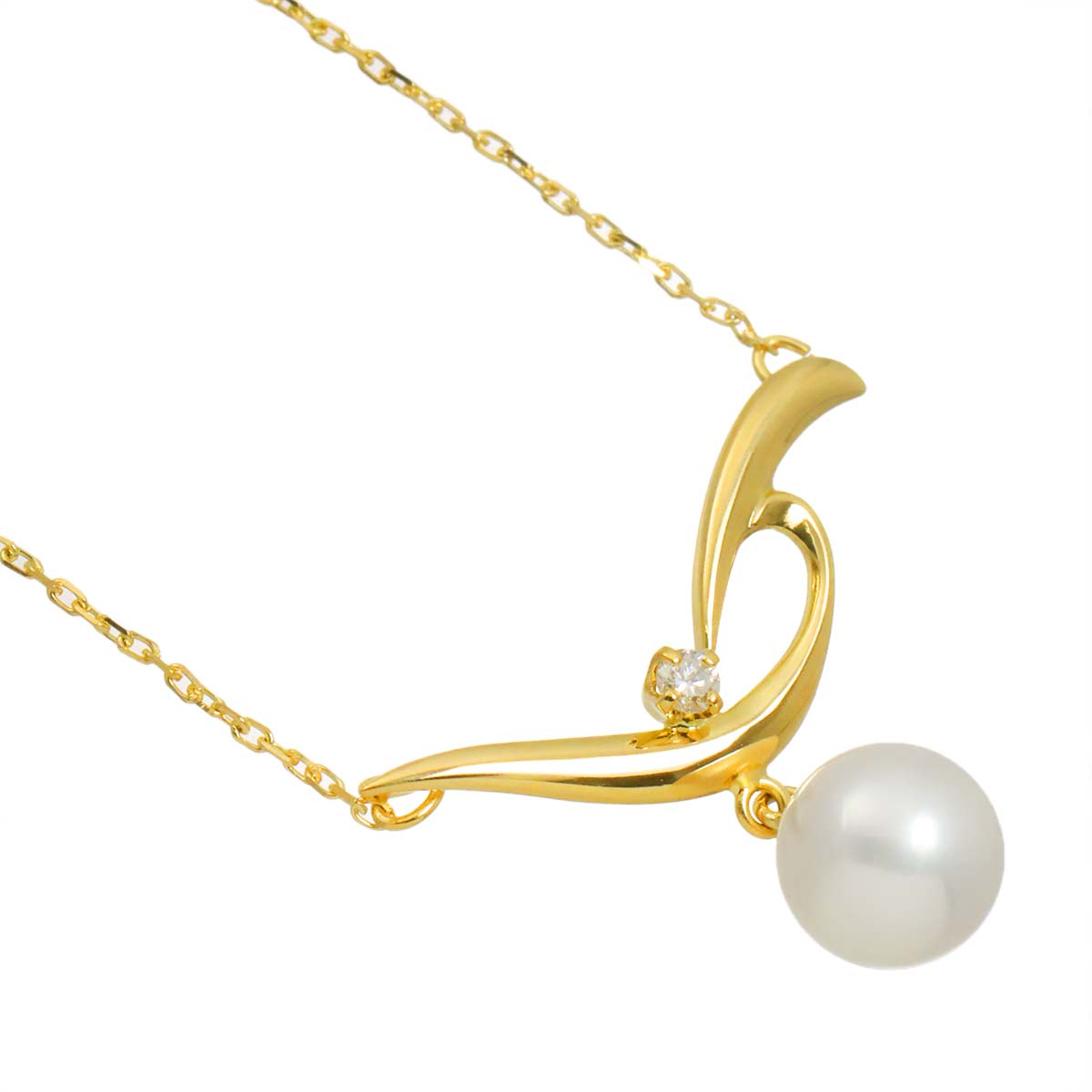 Akoya Pearl 7.3mm Diamond Necklace 18K Yellow Gold 750