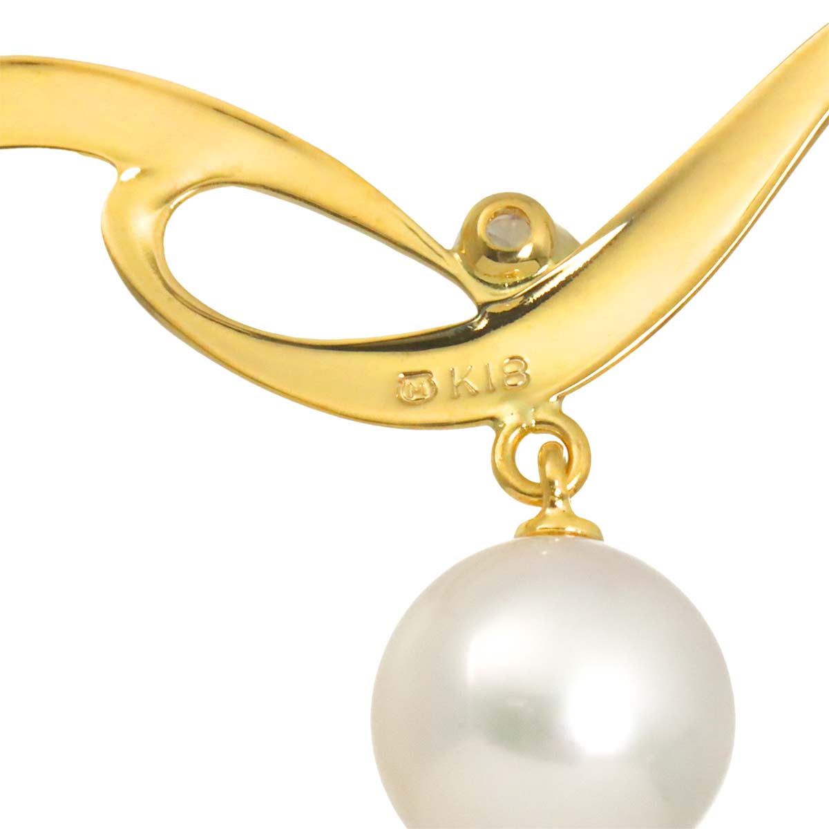 Akoya Pearl 7.3mm Diamond Necklace 18K Yellow Gold 750