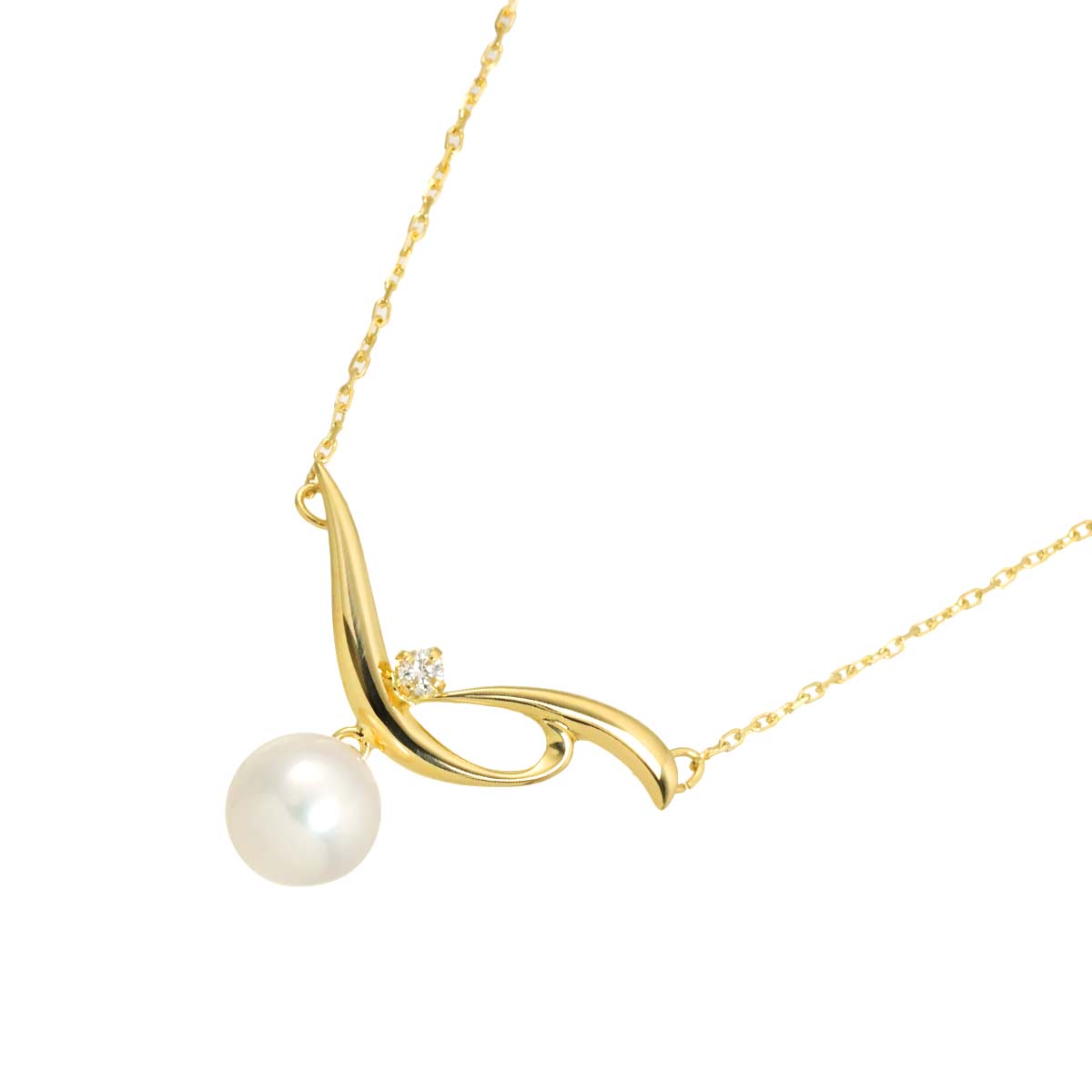 Akoya Pearl 7.3mm Diamond Necklace 18K Yellow Gold 750