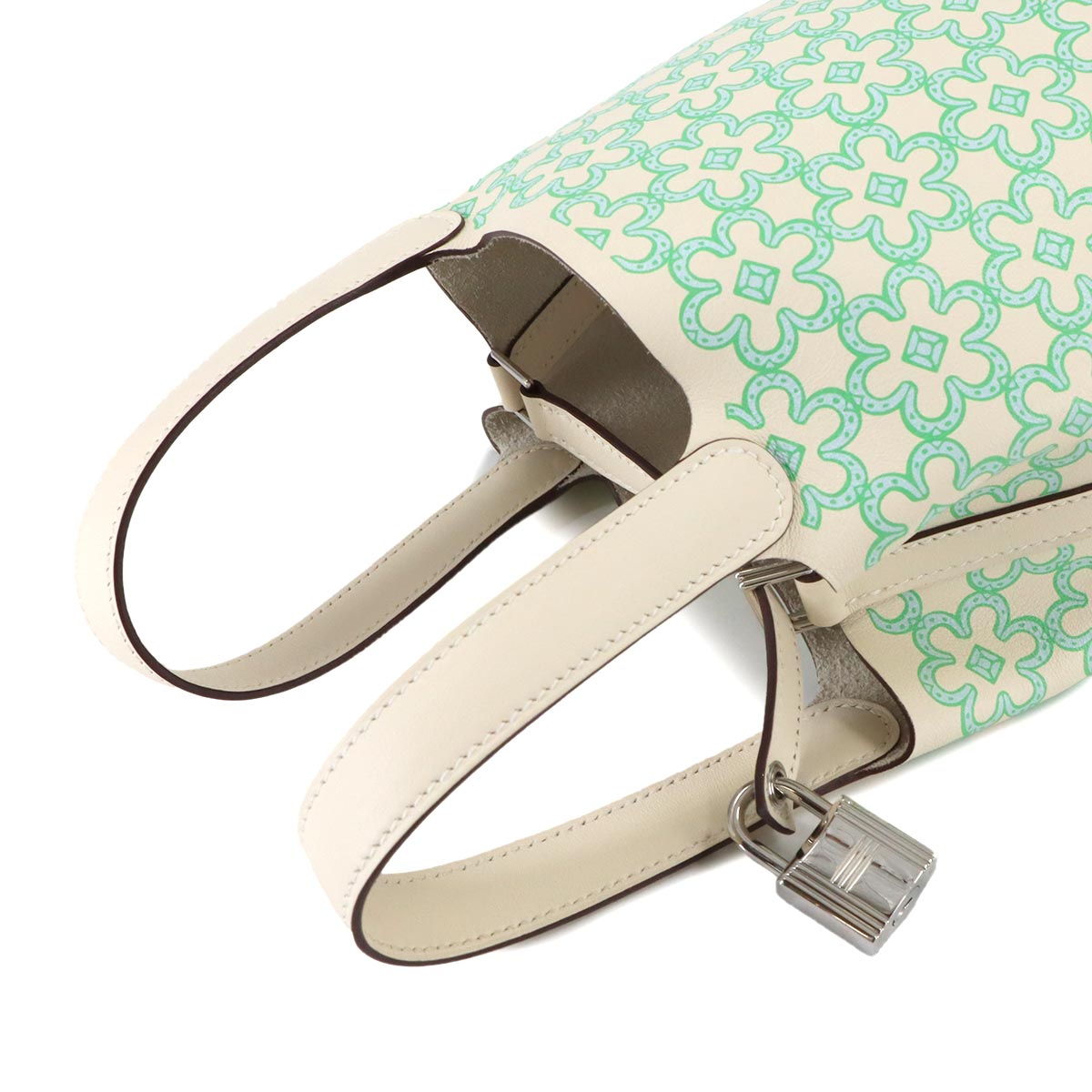 Picotin Lock Micro Lucky Daisy Hand Bag Swift Nata Vert Blanc