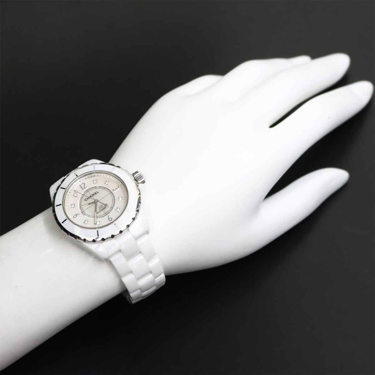 J12 H2423 8P Diamond Automatic White Shell Dial Mens Watch