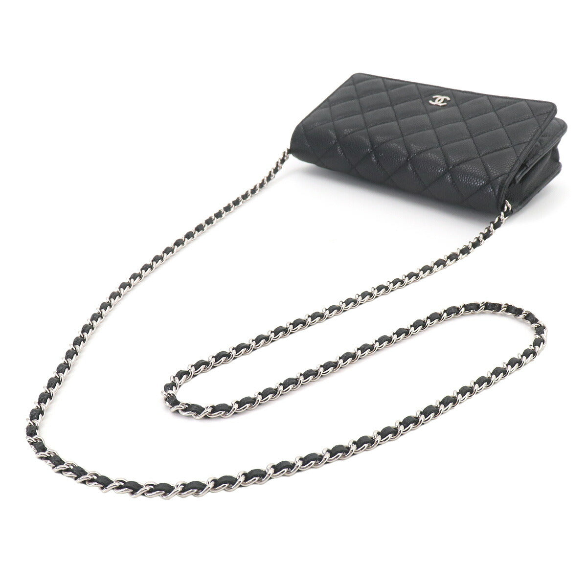 Matelasse Classic Chain Wallet Leather Black AP0250