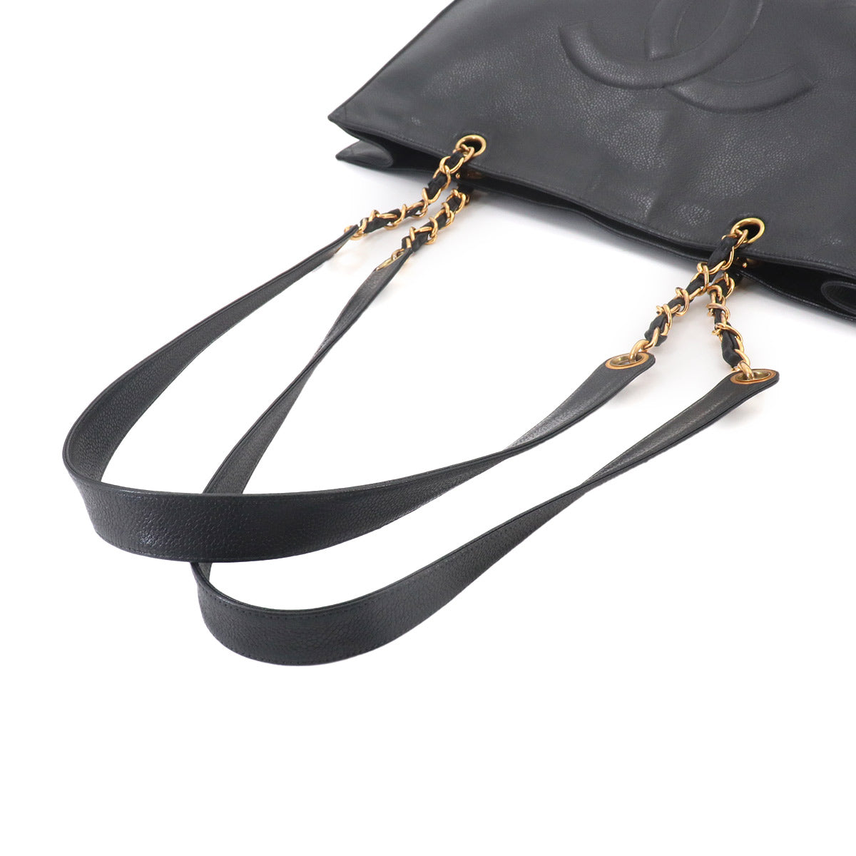 Tote Bag Leather Black Coco Logos Vintage Purse