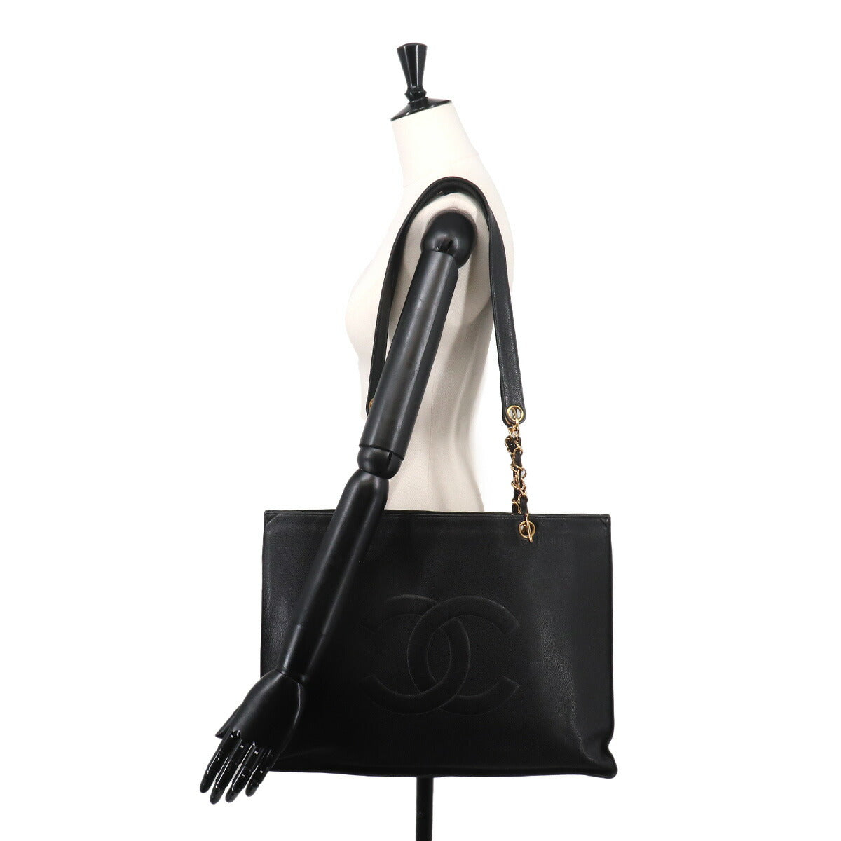Tote Bag Leather Black Coco Logos Vintage Purse