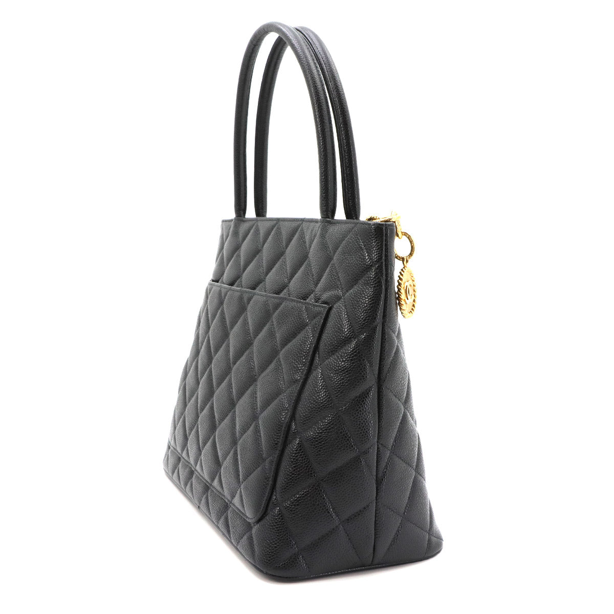 Medallion Tote Bag Leather Black A01804 Coco Logos Vintage