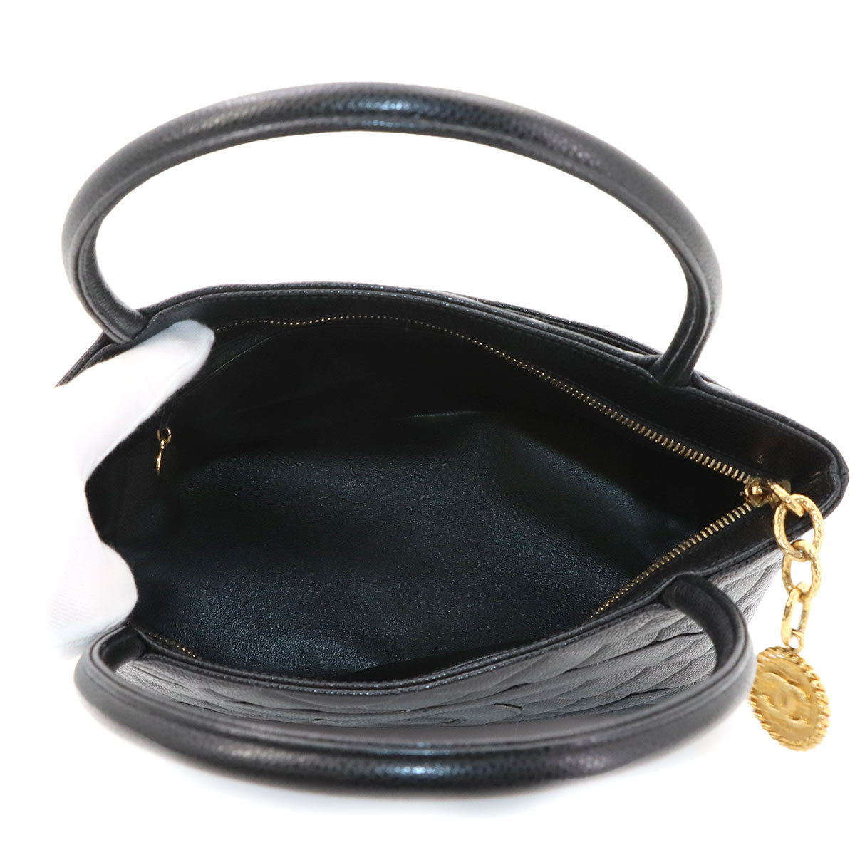 Medallion Tote Bag Leather Black A01804 Coco Logos Vintage