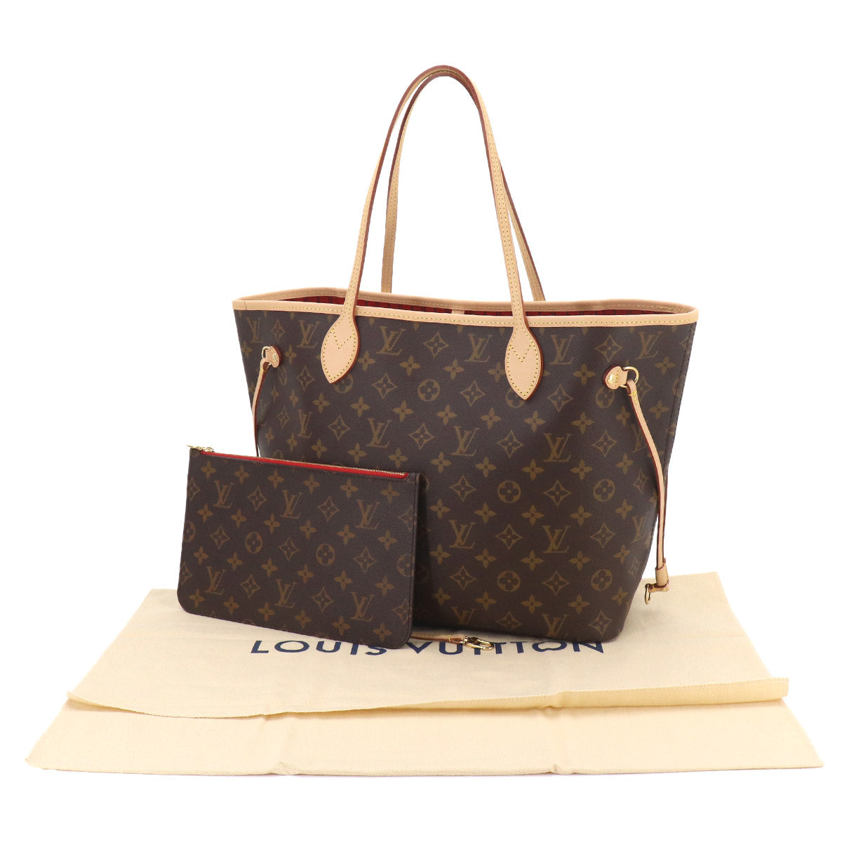 Monogram Neverfull MM Tote Bag Brown Cerise M46987