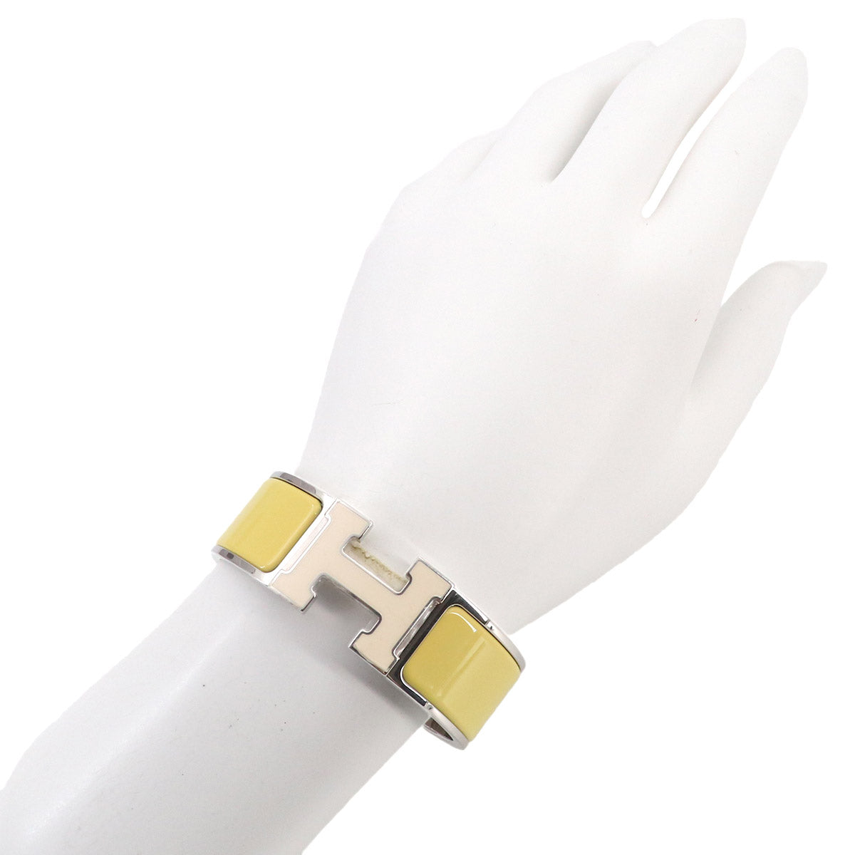 Clic Clac H PM Bangle White Jaune citron Silver Accessory