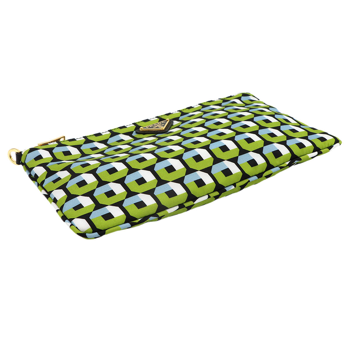 Pouch Nylon Saffiano Leather Green Blue Black Octagon Print