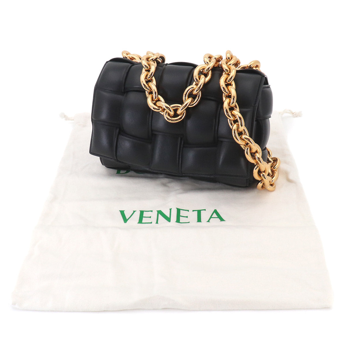 Intrecciato Chain Cassette Hand Shoulder Bag Black