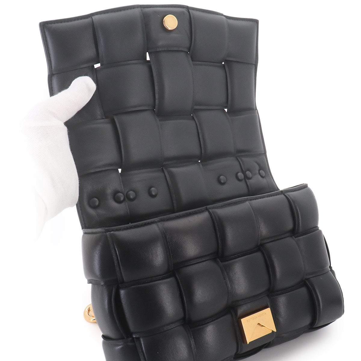 Intrecciato Chain Cassette Hand Shoulder Bag Black