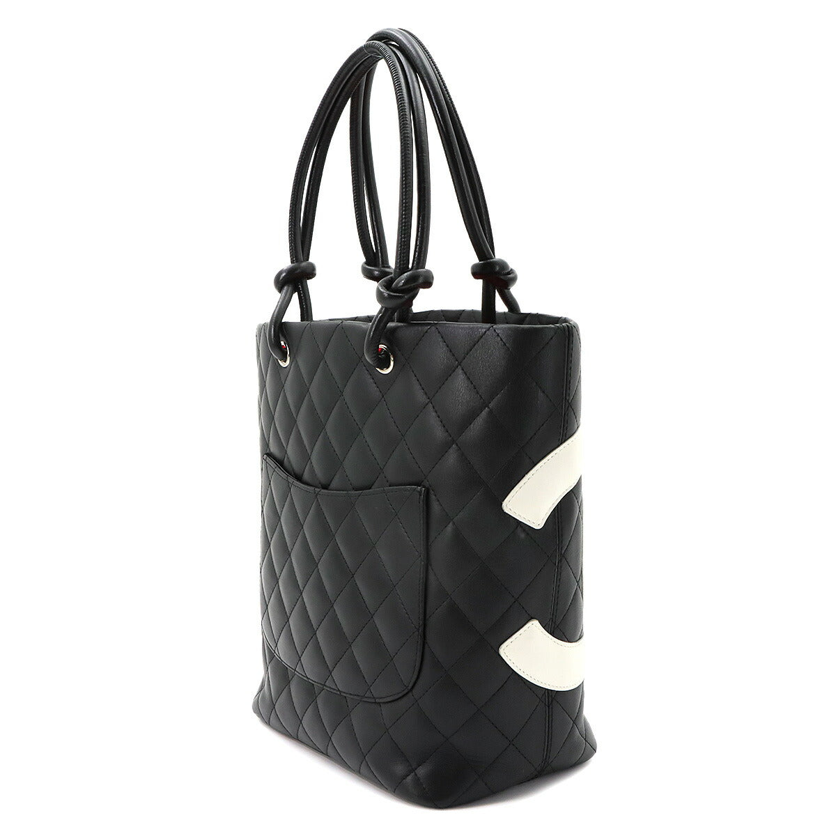 Cambon Line Medium Tote Bag Leather Black White A25167 Purse
