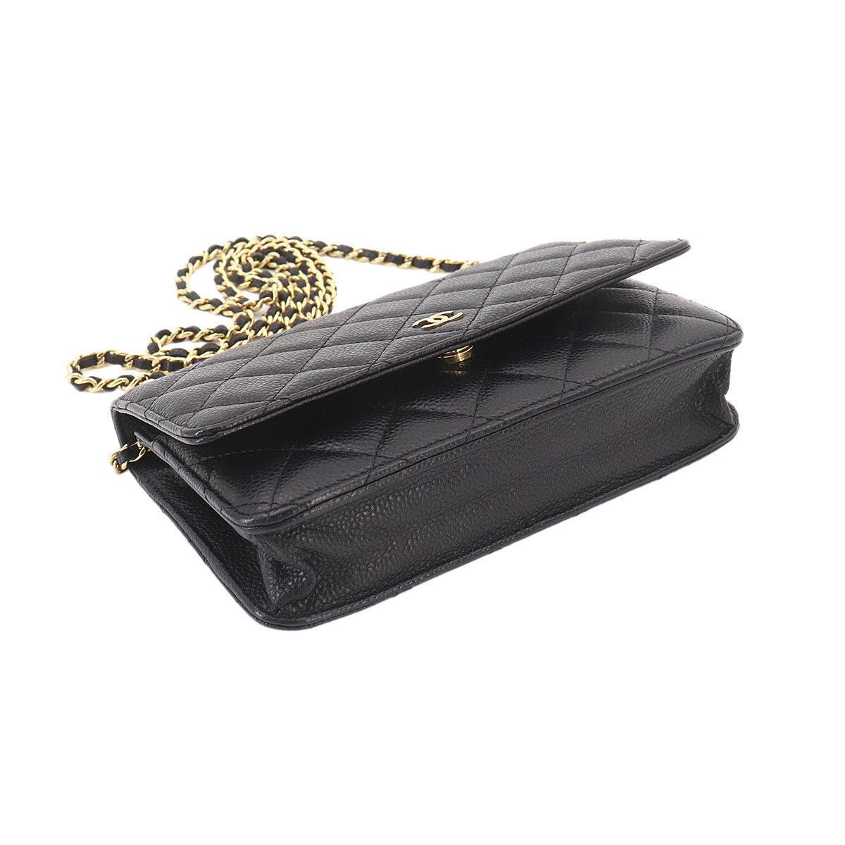 Matelasse Classic Chain Wallet Leather Black AP0250
