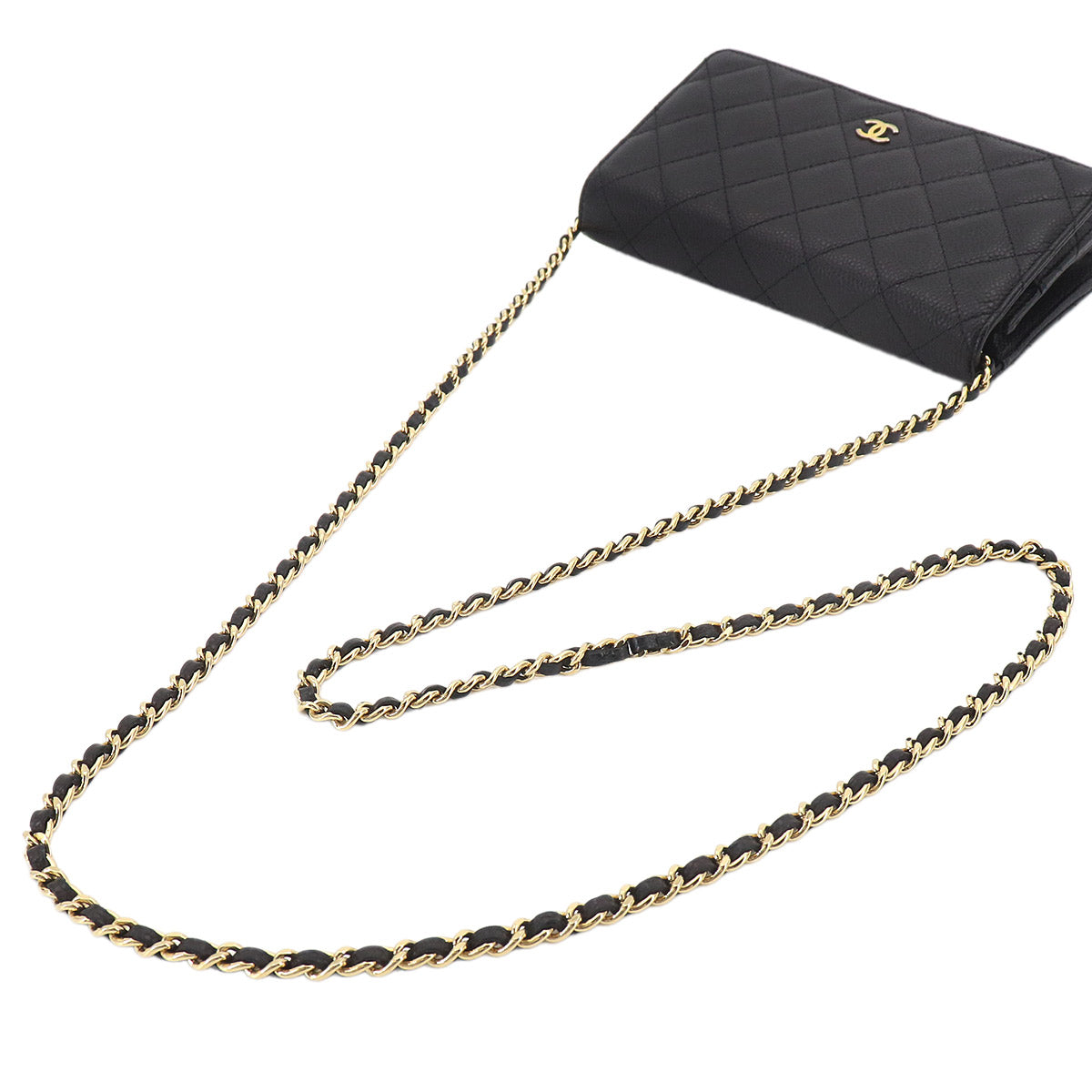 Matelasse Classic Chain Wallet Leather Black AP0250