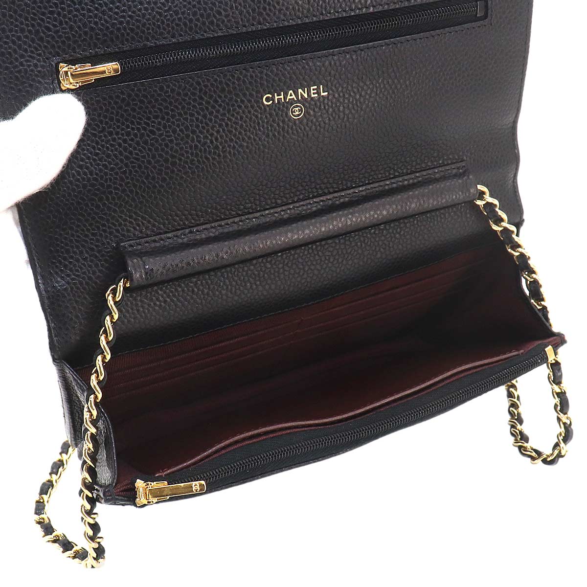Matelasse Classic Chain Wallet Leather Black AP0250