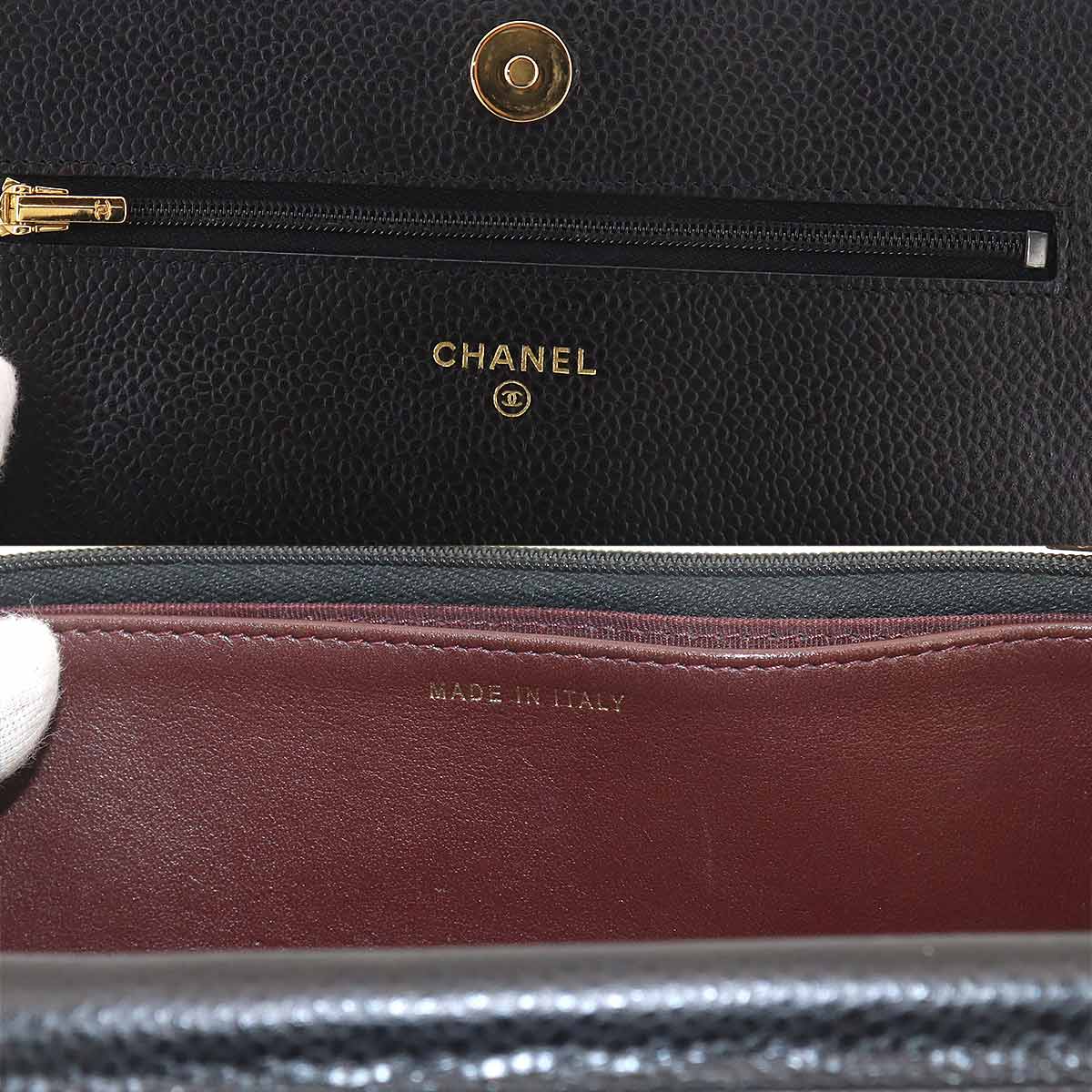 Matelasse Classic Chain Wallet Leather Black AP0250