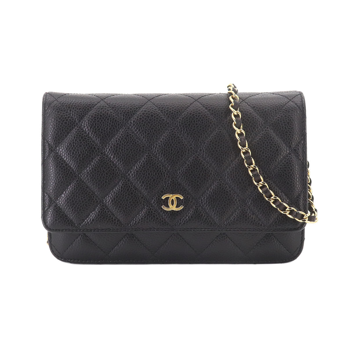Matelasse Classic Chain Wallet Leather Black AP0250