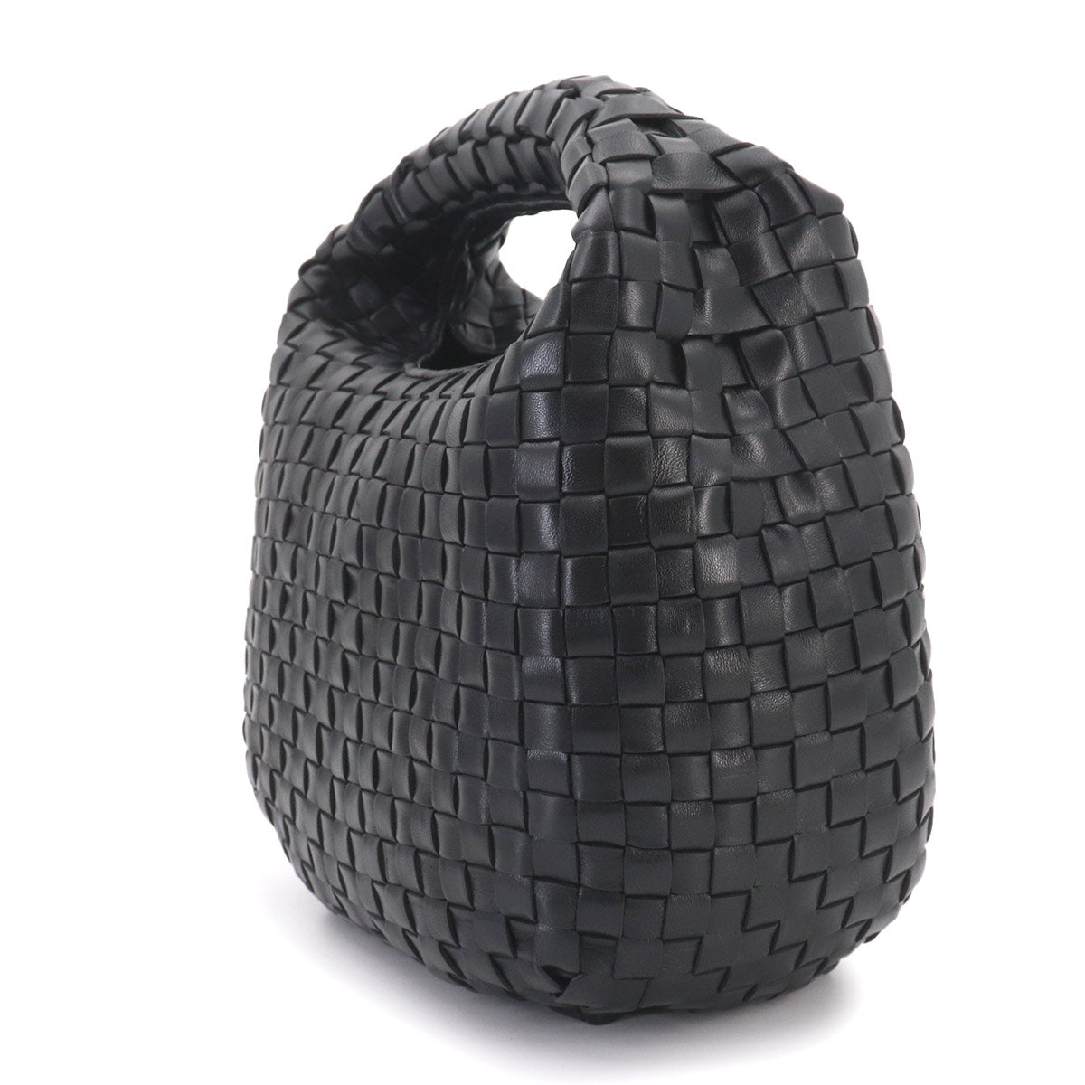Intrecciato Hobo Hand Bag Leather Black