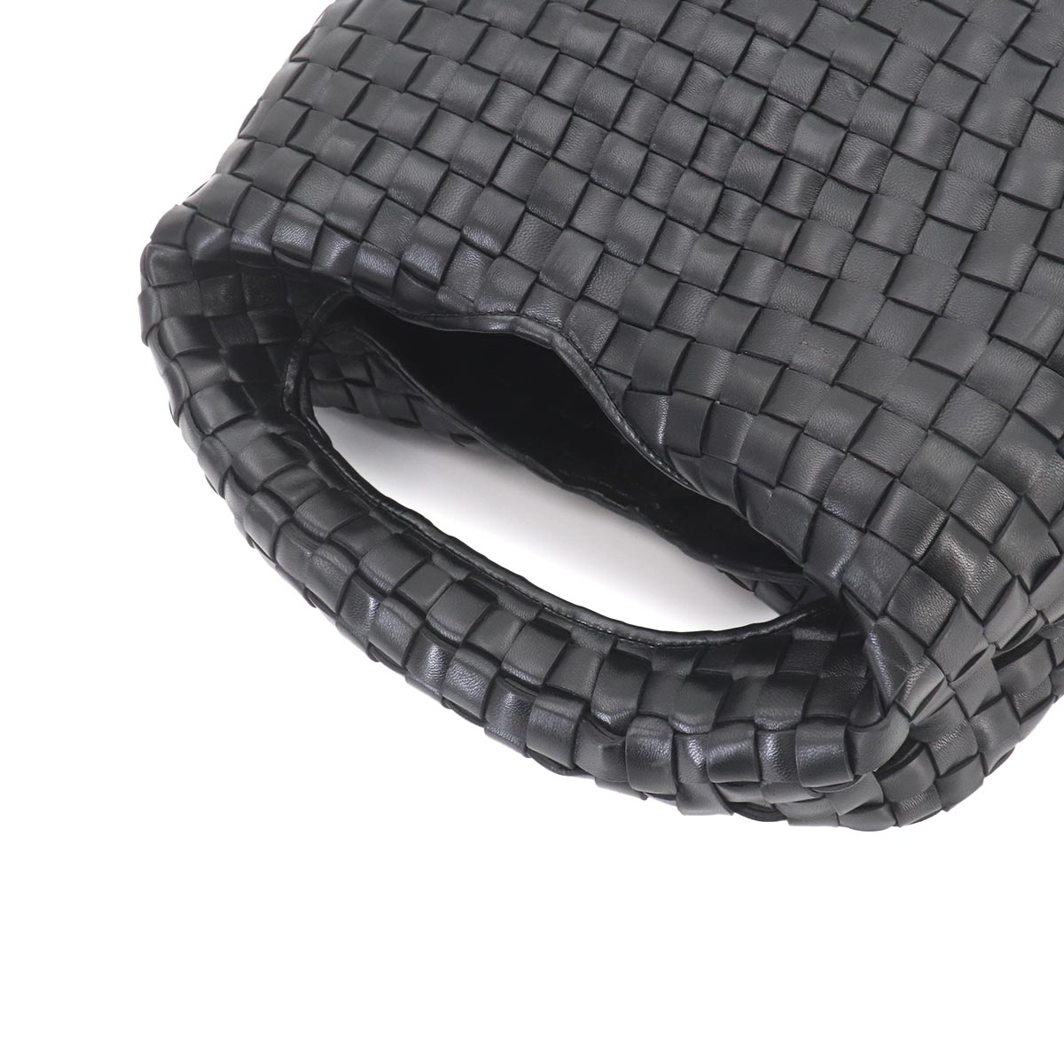 Intrecciato Hobo Hand Bag Leather Black