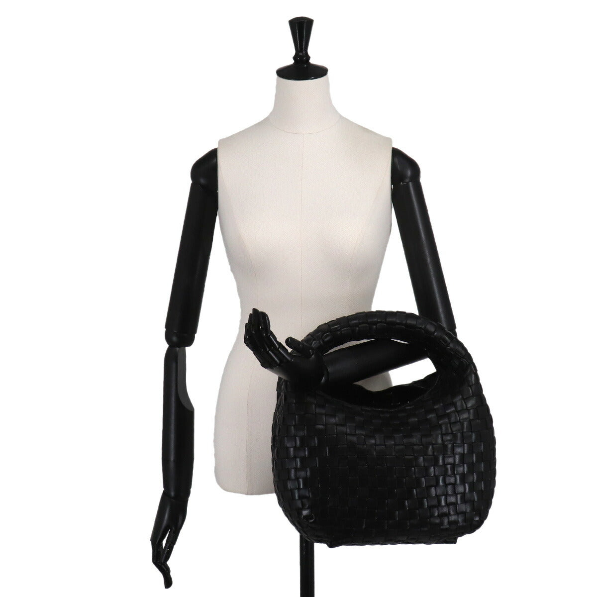 Intrecciato Hobo Hand Bag Leather Black