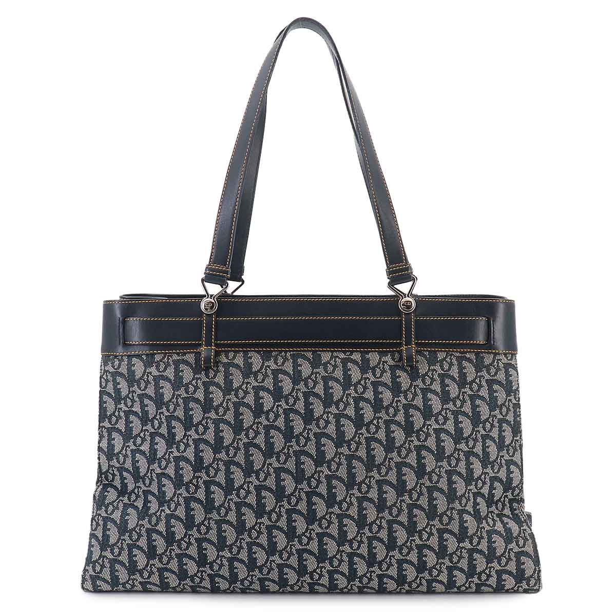 Trotter Tote Bag Canvas Leather Navy Purse