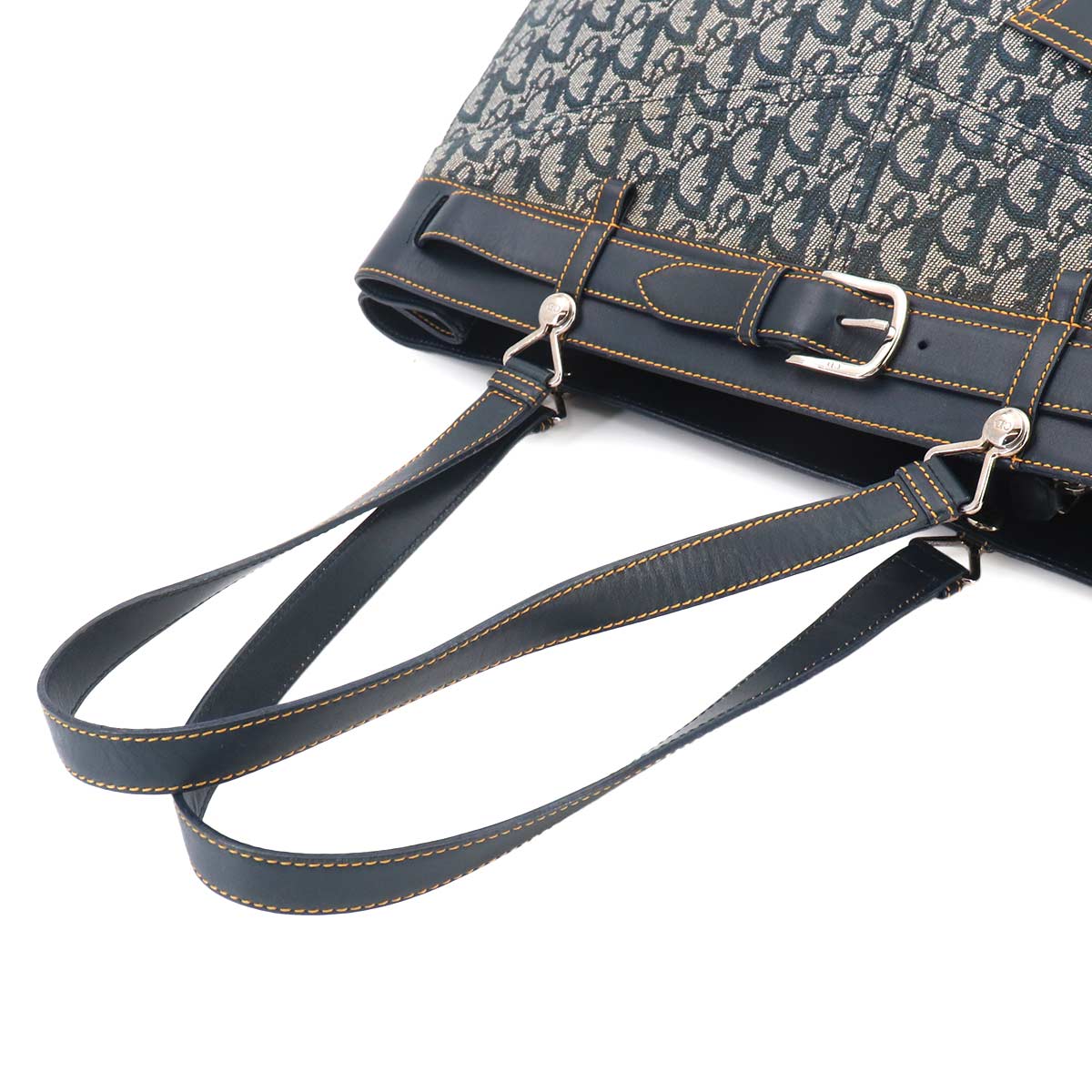 Trotter Tote Bag Canvas Leather Navy Purse