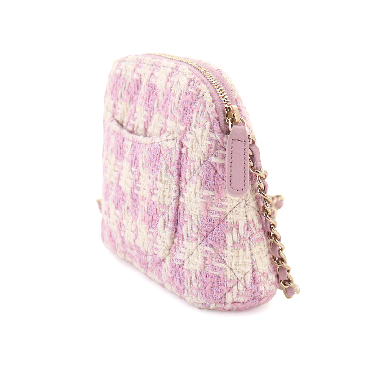 Matelasse Chain Shoulder Bag Tweed Leather Pink White