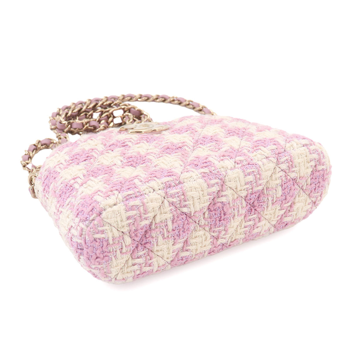 Matelasse Chain Shoulder Bag Tweed Leather Pink White