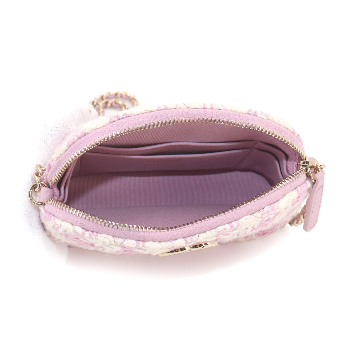 Matelasse Chain Shoulder Bag Tweed Leather Pink White
