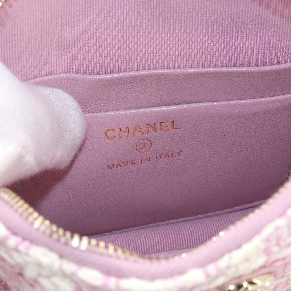 Matelasse Chain Shoulder Bag Tweed Leather Pink White