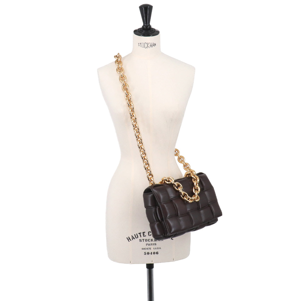 Intrecciato Chain Cassette Hand Shoulder Bag Brown