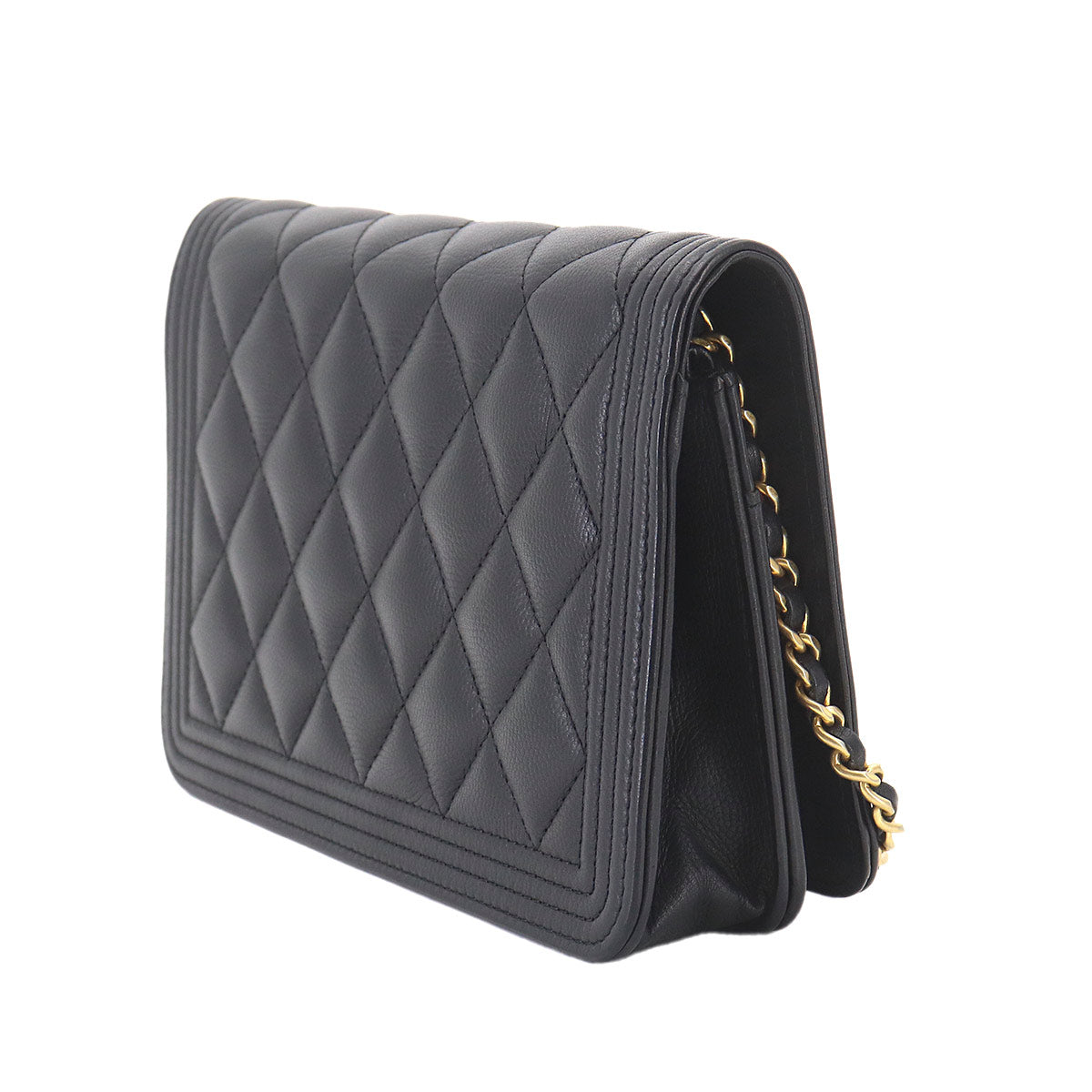 Boychanel Chain Long Wallet Leather Black Purse