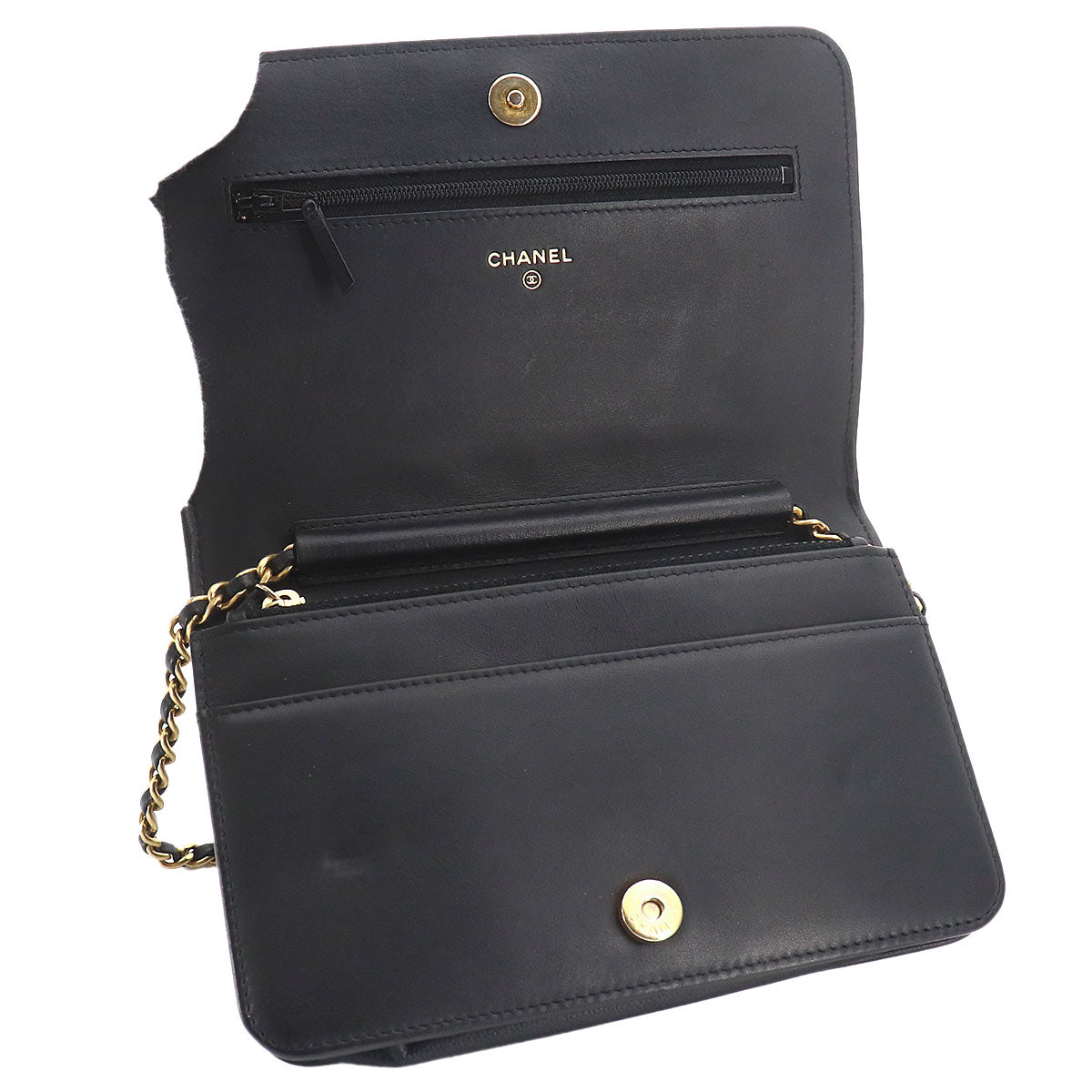 Boychanel Chain Long Wallet Leather Black Purse
