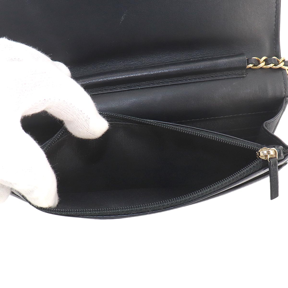 Boychanel Chain Long Wallet Leather Black Purse