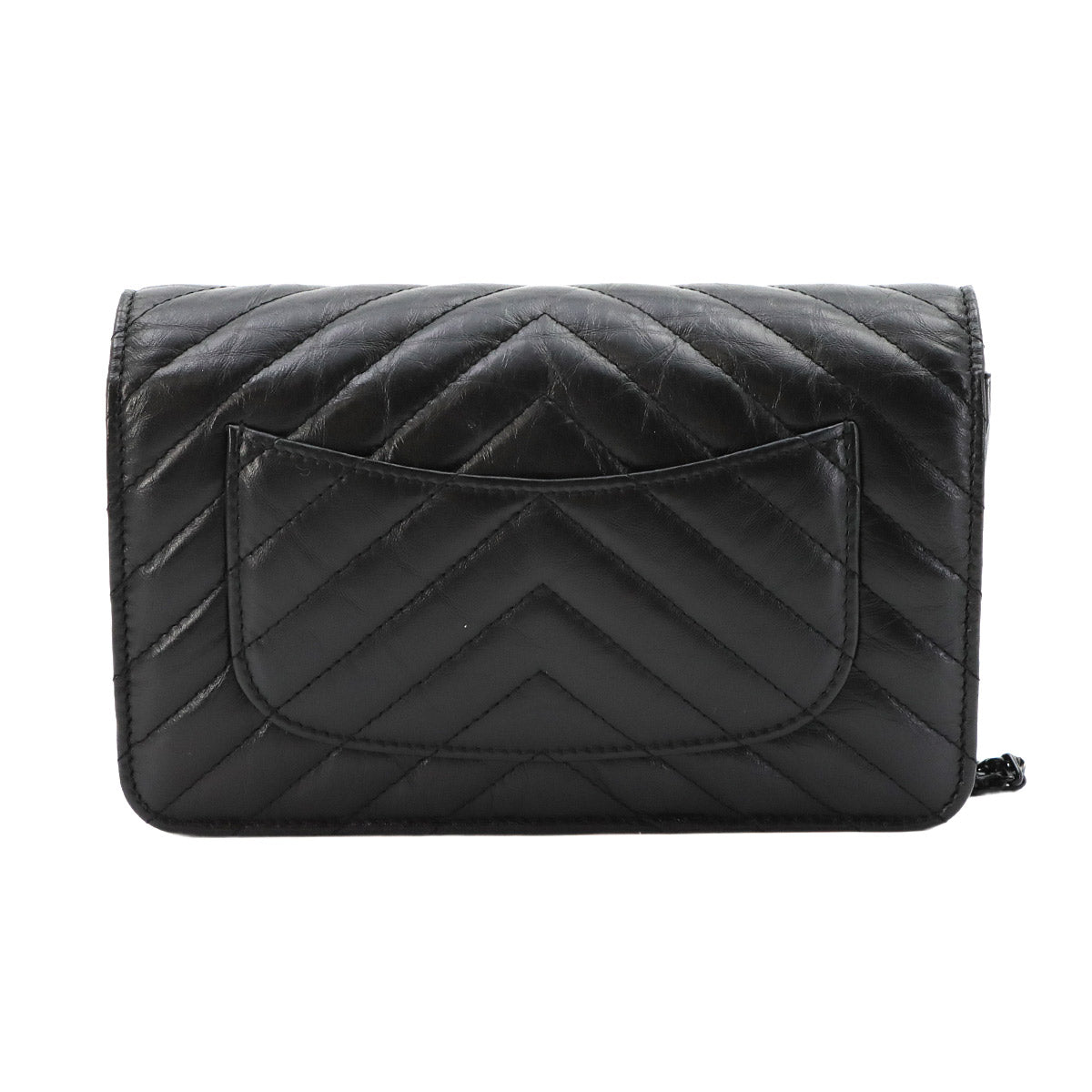 2.55 Chain Long Wallet Leather Black A70328 Chevron