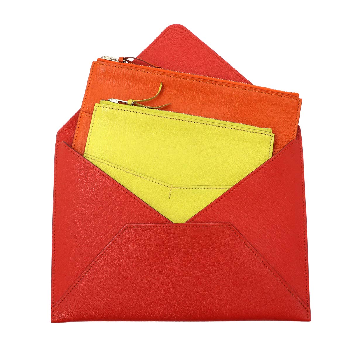 Envelope trio Pouch Chevre Rouge Casaque Orange Lime