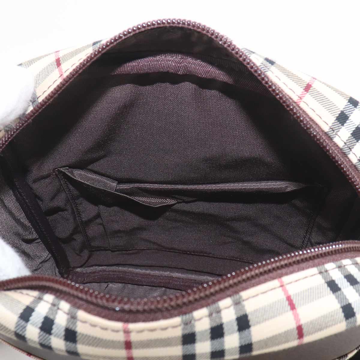 Plaid Shoulder Bag Canvas Leather Beige Brown Purse
