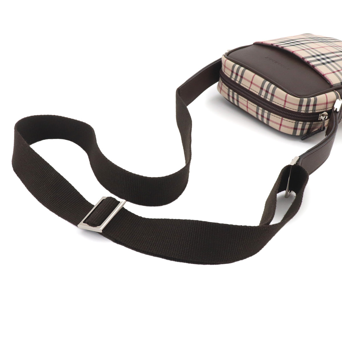 Plaid Shoulder Bag Canvas Leather Beige Brown Purse