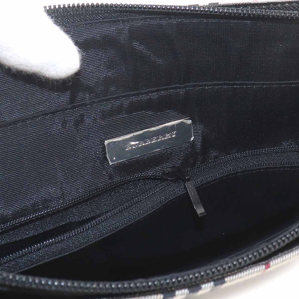 Plaid Hand Bag Canvas Leather Beige Black Purse