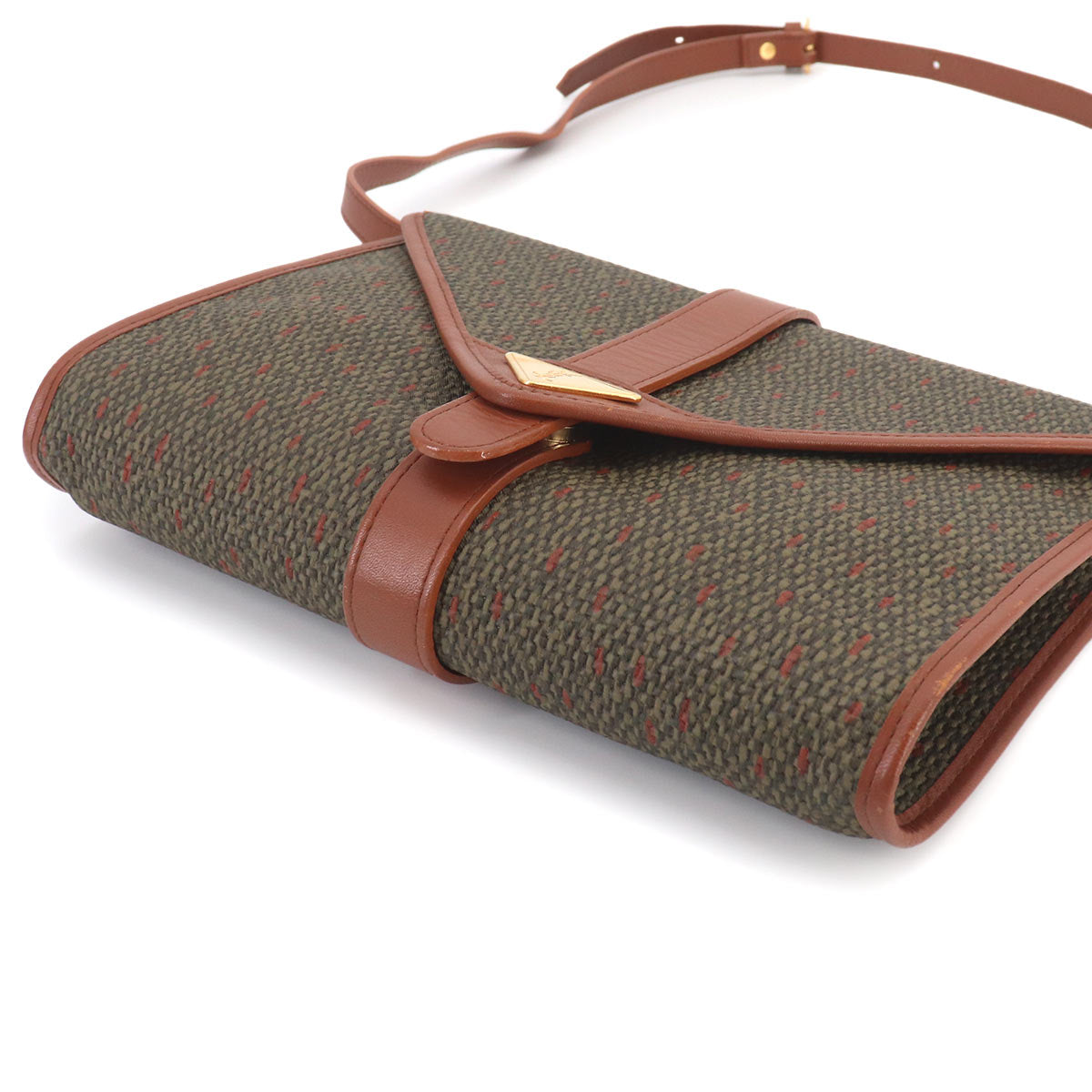 Shoulder Clutch Bag PVC Leather Brown Green