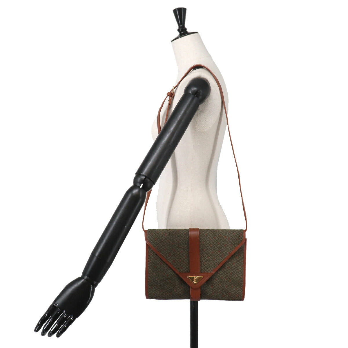 Shoulder Clutch Bag PVC Leather Brown Green