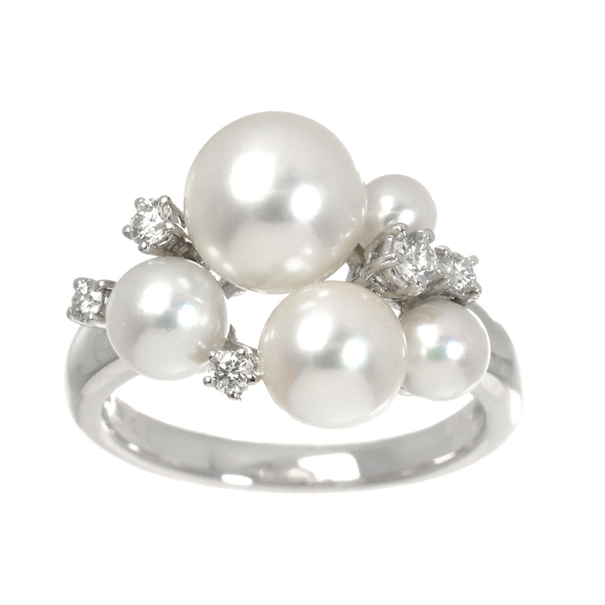 Akoya Pearl 7.7-3.7mm Diamond 0.15ct Ring 18K WG 750 5.5-5.75(US)