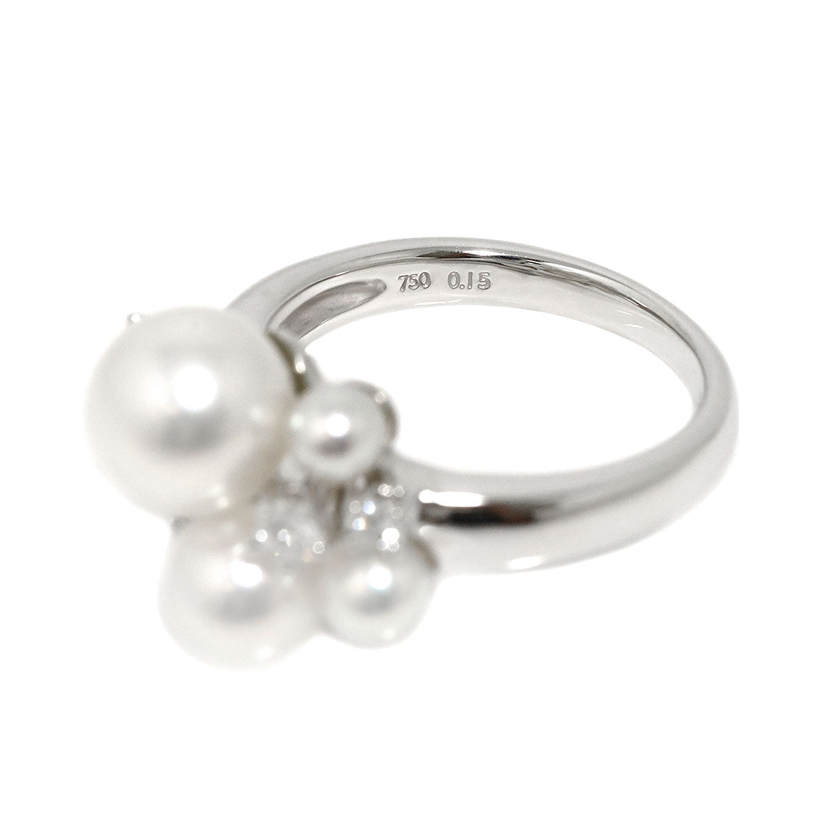 Akoya Pearl 7.7-3.7mm Diamond 0.15ct Ring 18K WG 750 5.5-5.75(US)