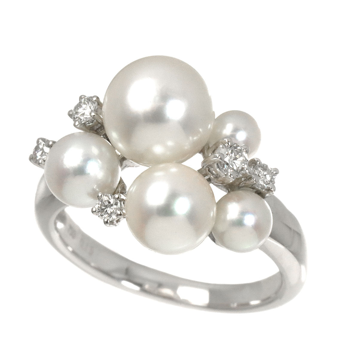 Akoya Pearl 7.7-3.7mm Diamond 0.15ct Ring 18K WG 750 5.5-5.75(US)