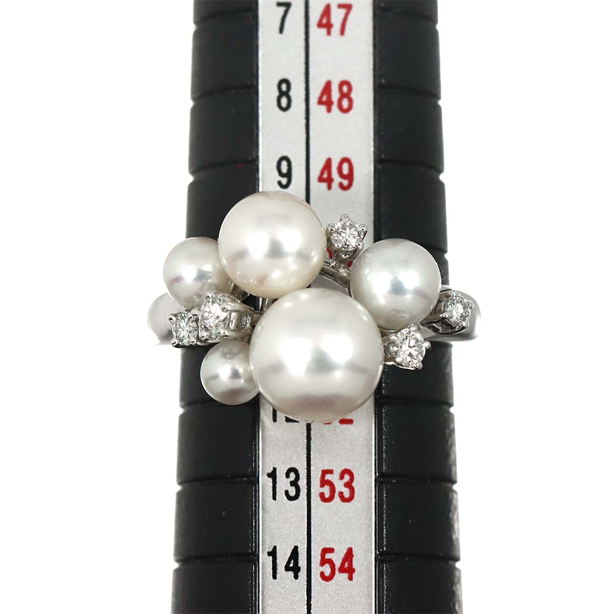 Akoya Pearl 7.7-3.7mm Diamond 0.15ct Ring 18K WG 750 5.5-5.75(US)
